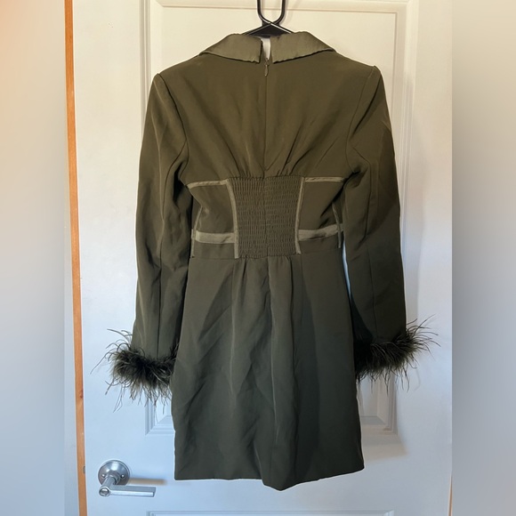 Lavish Alice Corset Mini Dress Feather Trim in Khaki - Picture 7 of 9